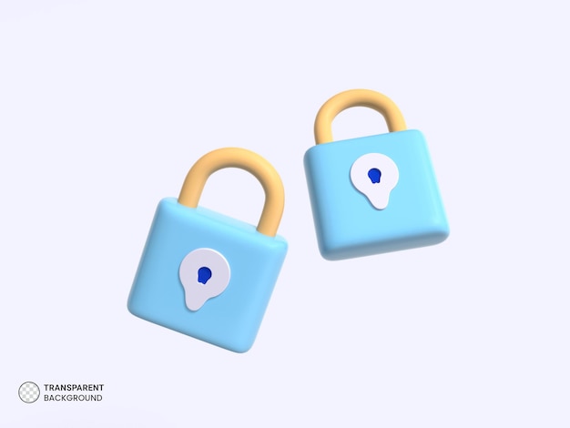 Free PSD padlock and key icon isolated 3d render illustration