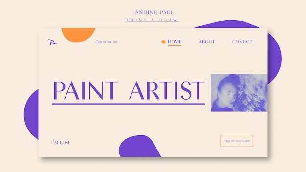 無料PSD アーティストのランディングページをペイントして描画する