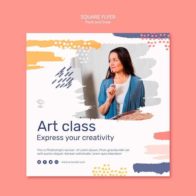 Paint & draw concept square flyer template