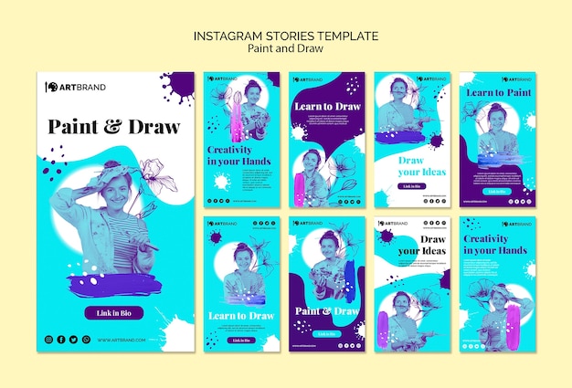 PSD gratuito dipingi e disegna il modello di storie di instagram