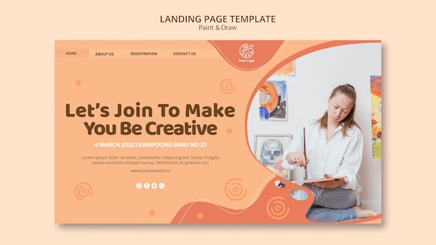 Free PSD paint&draw landing page template concept