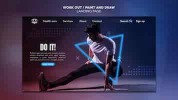 Free PSD paint and draw work out landing page template concept