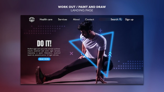 Paint and draw work out landing page template concept