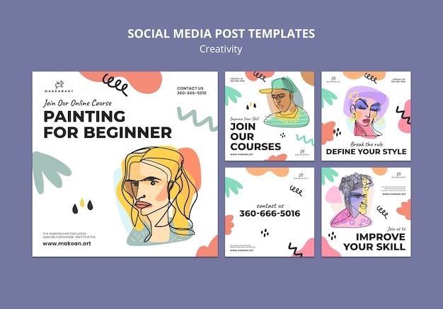 無料PSD 初心者向けの絵画ソーシャルメディア投稿
