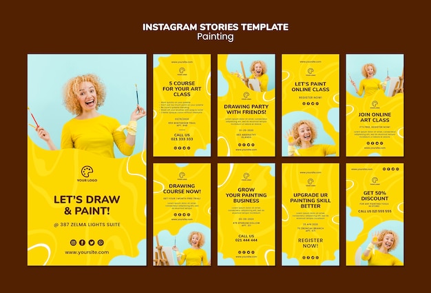 PSD gratuito modello di storie di instagram di pittura