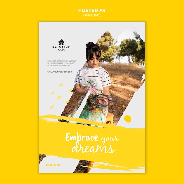 Free PSD painting poster template with photo