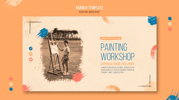 Free PSD painting workshop banner template with photo