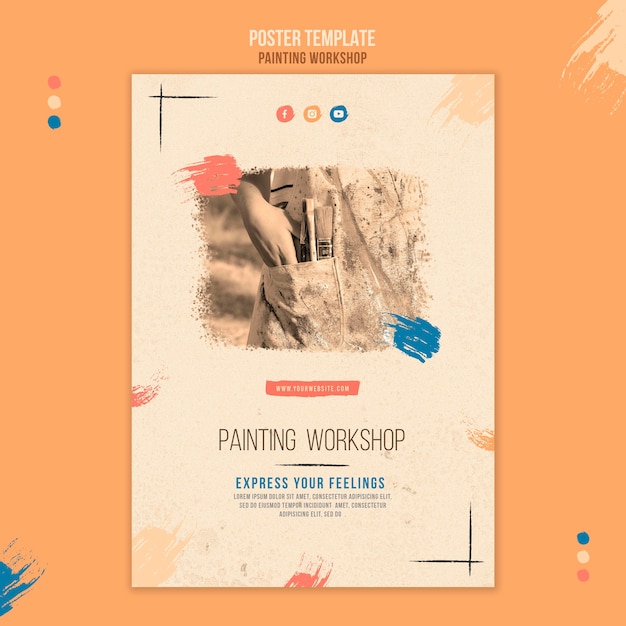 Free PSD painting workshop flyer template with photo