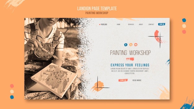 Free PSD painting workshop web template with photo