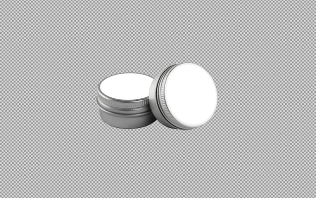Pair of round metal cosmetic tins with white label