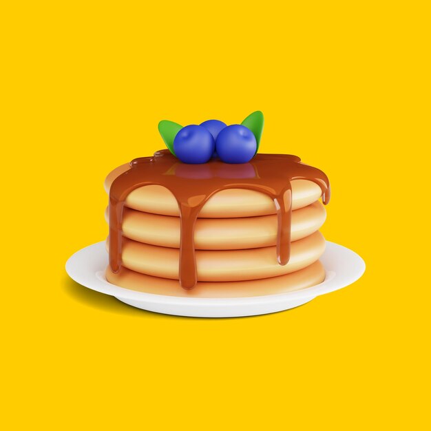 はちみつが滴るパンケーキ3dレンダリング孤立したillustrationxAof朝の朝食xA