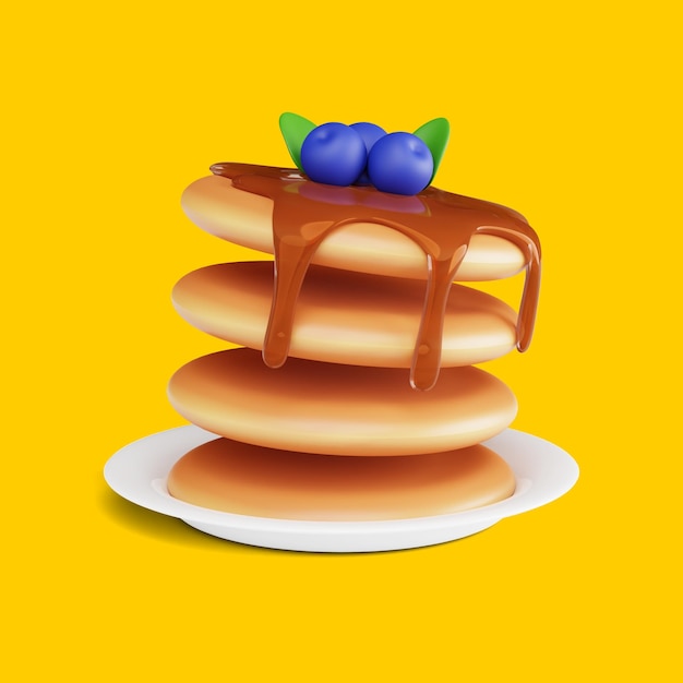 無料PSD はちみつが滴るパンケーキ3dレンダリング孤立したillustrationxaof朝の朝食xa