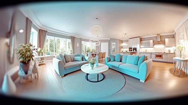 Panorama of luxury living room generative ai