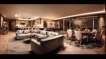 Free PSD panorama of luxury living room generative ai