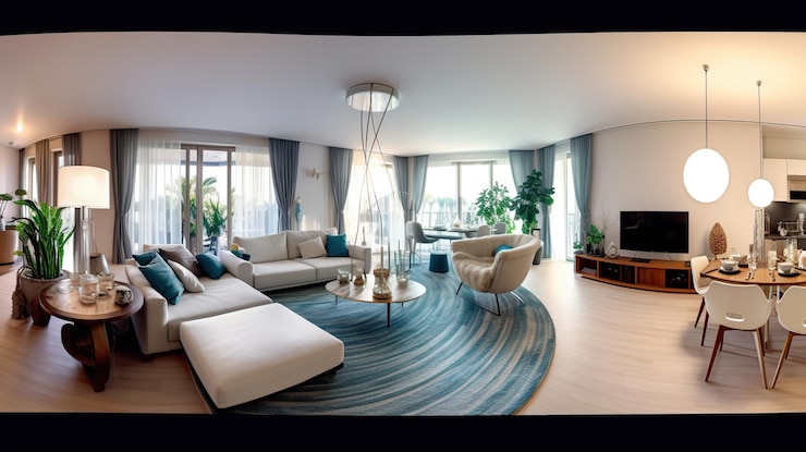 Free PSD panorama of luxury living room generative ai