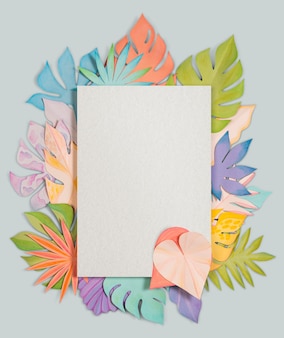 Paper craft leaf frame psd mockup