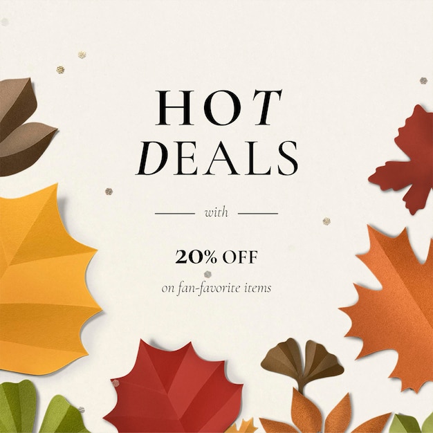 Free PSD paper craft leaf template psd in autumn tone for social media post