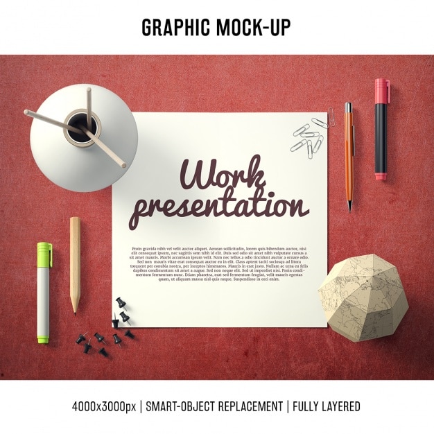 Free PSD paper in a desk mock up template