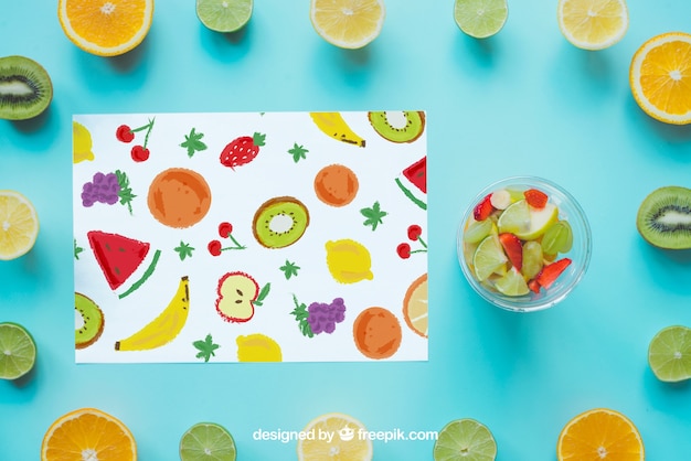 Free PSD paper framed by fruits