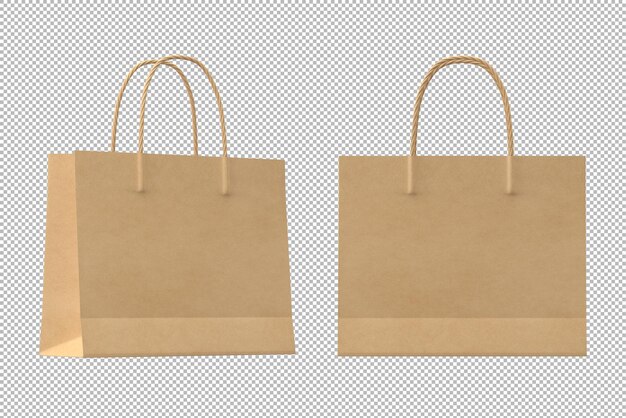 Paper shopping bag mockup on transparent background