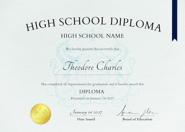 Free PSD paper texture certificate template psd with ornaments for high school