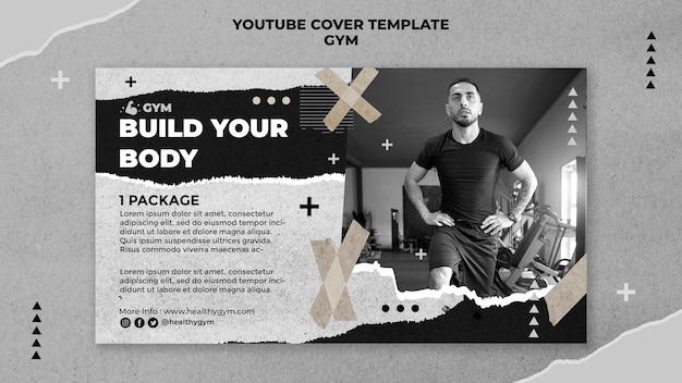 PSD gratuito copertina di youtube della palestra di texture di carta