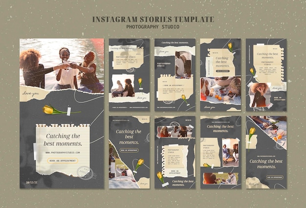 PSD gratuito modello di storie di instagram con texture di carta