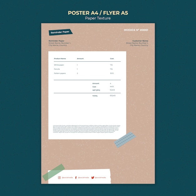 Free PSD paper texture invoice design template