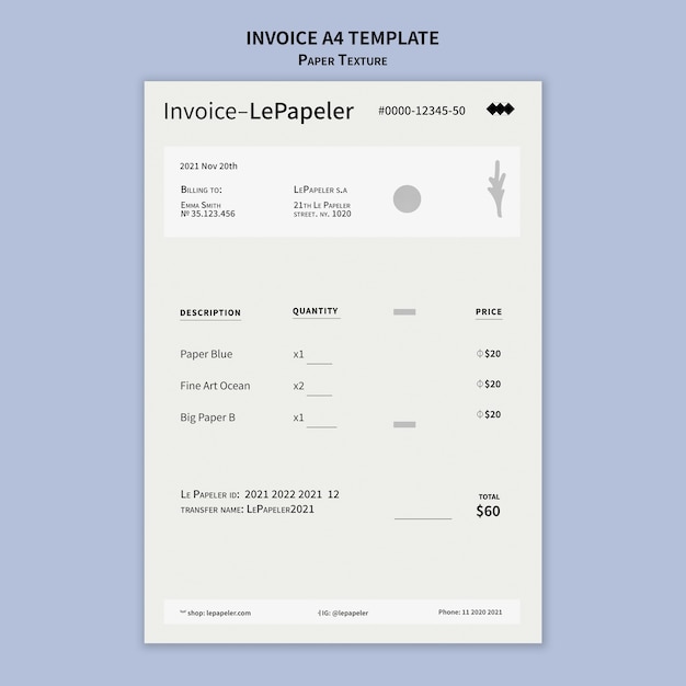 Paper texture invoice design template