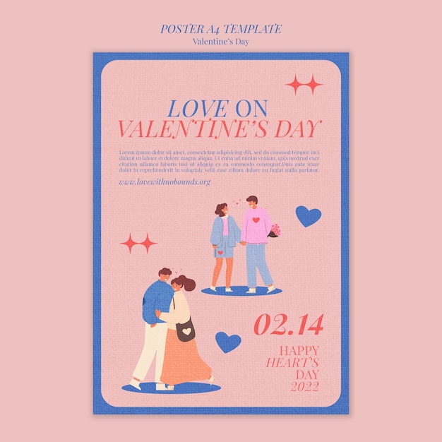 Modello di poster verticale di san valentino con trama di carta