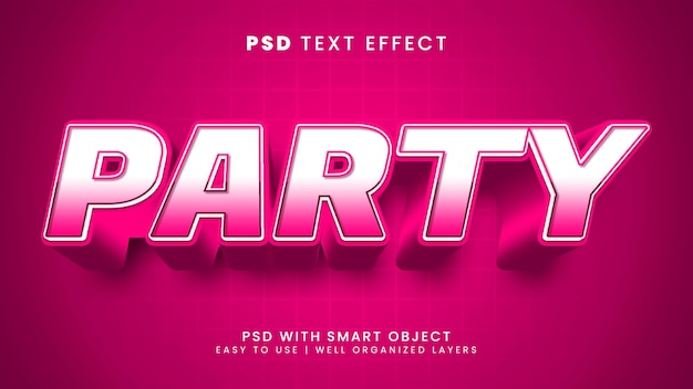 Party 3d editable text effect with pink and soft font style