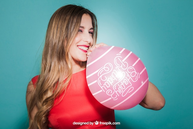 Free PSD party concept with woman and balloon