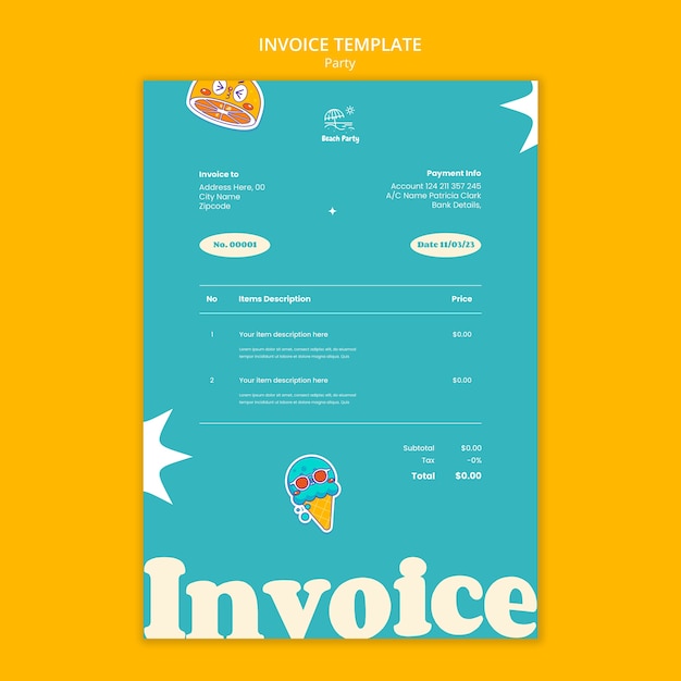 Free PSD party entertainment invoice template