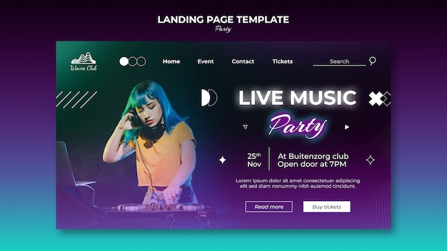 Party event landing page template