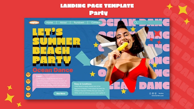 Free PSD party fun landing page template
