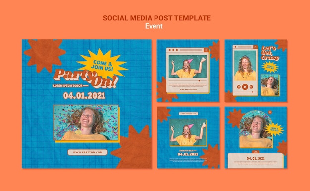 PSD gratuito festa su modelli di post di instagram con foto