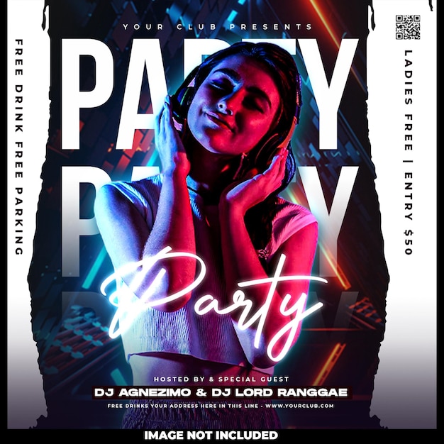 Free PSD party night social media template design post