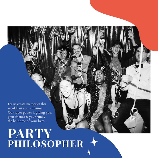 ソーシャルメディアの投稿を整理するパーティー哲学者の広告テンプレートpsdイベント