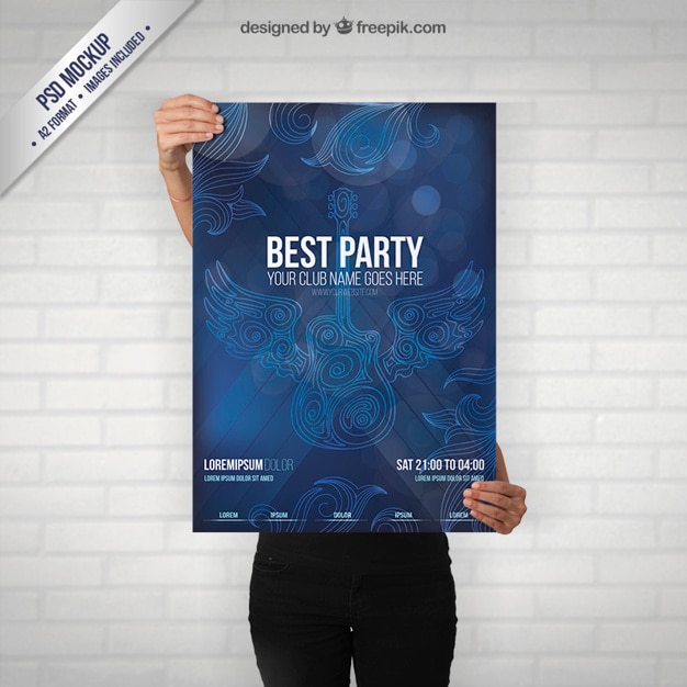 Party poster mockup with a guitar