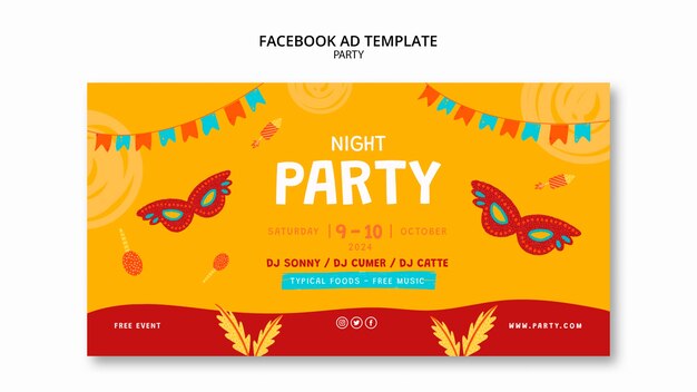 Party social media promo template with leaves and masks