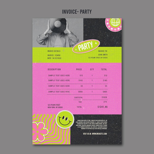 Free PSD party time invoice template