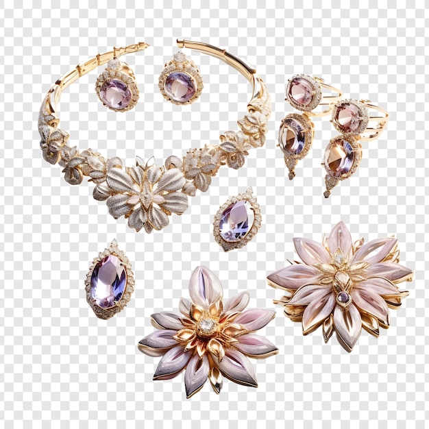 Parure matching jewellery isolated on transparent background