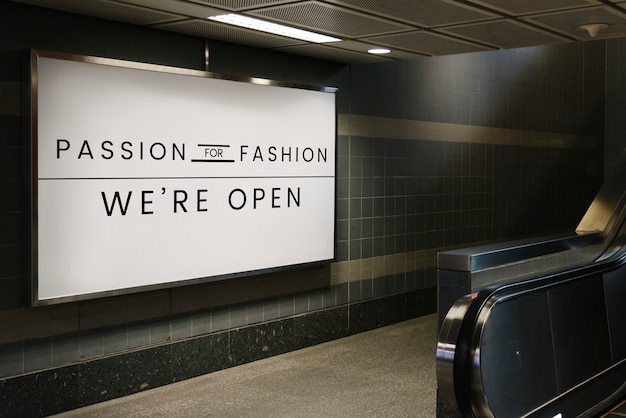 Free PSD passion for fashion signboard mockup