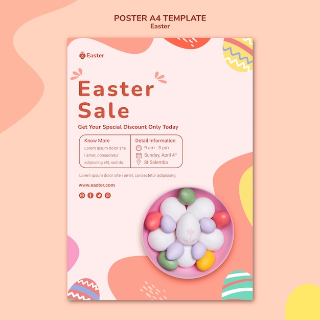 PSD gratuito modello di poster pastello giorno di pasqua