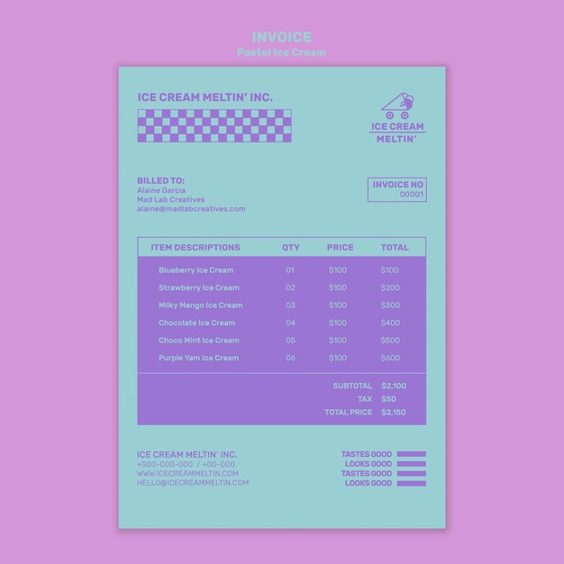 Free PSD pastel ice cream invoice template