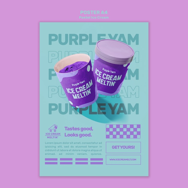 PSD gratuito modello di poster gelato pastello con foto