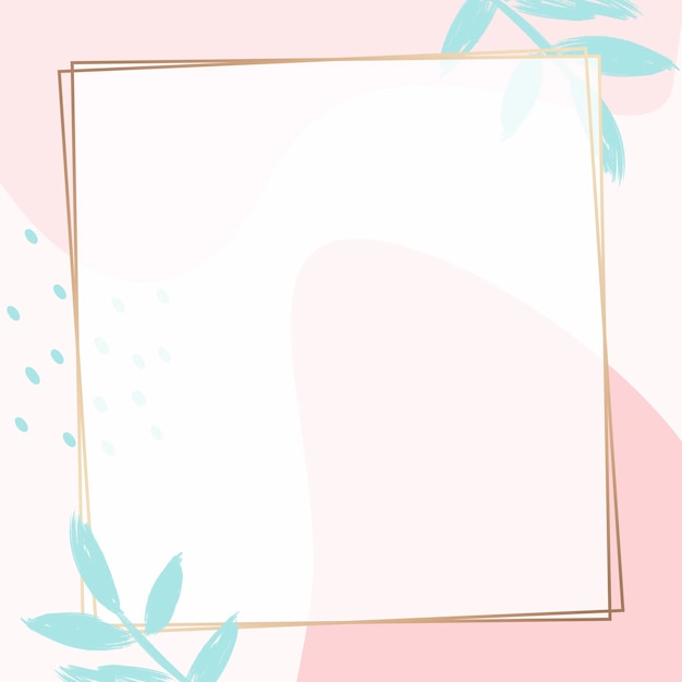 Pastel pink Memphis frame psd with leaves