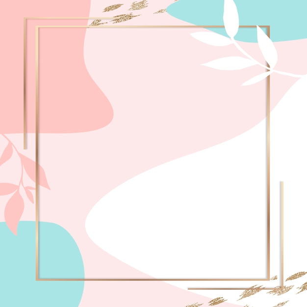 Pastel pink memphis frame psd with leaves