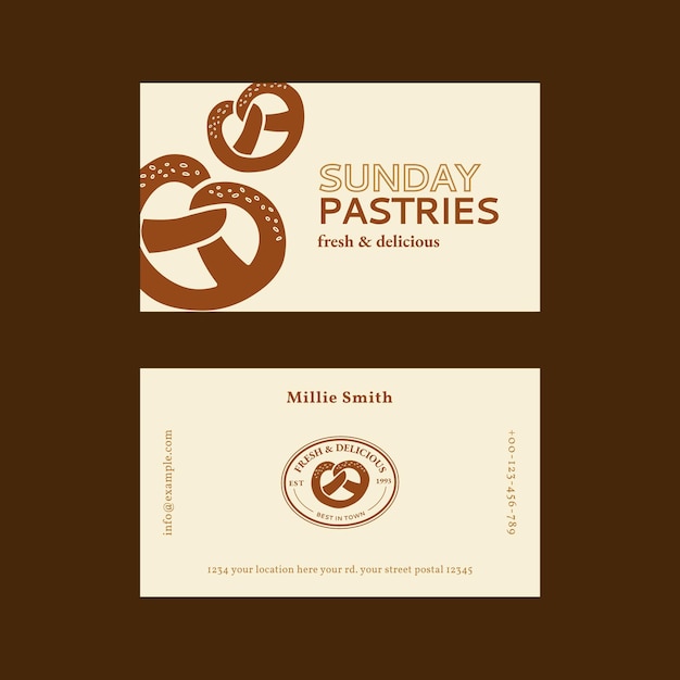 Pastries business card template psd in beige and brown