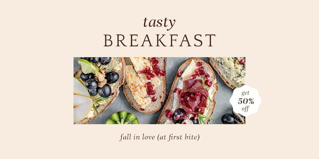 Pastry breakfast psd twitter header template for bakery and cafe marketing